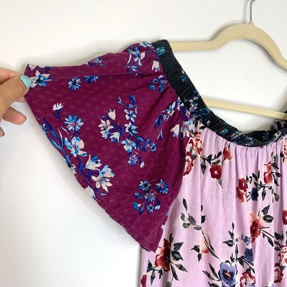 BLUE RAIN Mixed Purple Floral Boho Flowy Flutter Sleeve Blouse‎ Sz S - Picture 2 of 7